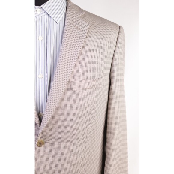 Pronto Uomo Platinum Blazer Mens 42R Wool Blend Beige Micro Check 2 Button - Picture 6 of 12